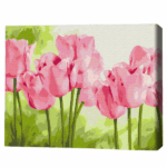 Pictură pe numere 30*40 сm (fără cutie) –  Lalele delicate Setul include: 	pânză de bumbac cu o diagramă numerotată a imaginii, pe o ramă de lemn 	 3 perii de diferite grosimi 	 vopsele acrilice numerotate 	 monturi pentru fixare pe perete