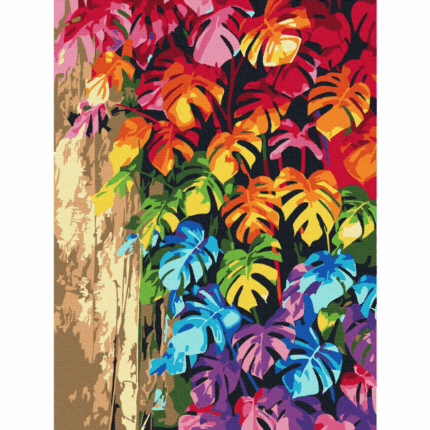 Pictură pe numere 30*40 сm (fără cutie) – Frunze colorate Setul include: 	pânză de bumbac cu o diagramă numerotată a imaginii, pe o ramă de lemn 	 3 perii de diferite grosimi 	 vopsele acrilice numerotate 	 monturi pentru fixare pe perete