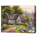 Pictură pe numere 30*40 сm (fără cutie) – Pădure de poveste Setul include: 	pânză de bumbac cu o diagramă numerotată a imaginii, pe o ramă de lemn 	 3 perii de diferite grosimi 	 vopsele acrilice numerotate 	 monturi pentru fixare pe perete