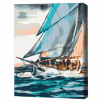 Pictură pe numere 30*40 сm (fără cutie) – Călătorie pe mare Setul include: 	pânză de bumbac cu o diagramă numerotată a imaginii, pe o ramă de lemn 	 3 perii de diferite grosimi 	 vopsele acrilice numerotate 	 monturi pentru fixare pe perete