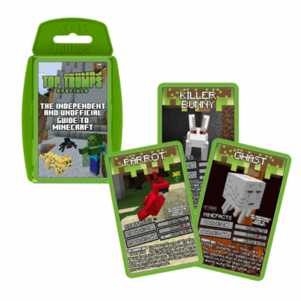 Joc de masă Top Trumps «Minecraft» (en) Jocul TOP TRUMPS este mai mult decât un simplu pachet de cărți! Este un joc renumit în întreaga lume, jucat de peste 50 de ani și îndrăgit de oameni de toate vârstele și interesele. Au fost create mii de ediții diferite TOP TRUMPS – de la orașe la sporturi. Acum este disponibilă o versiune cu eroi din "Minecraft"Pe fiecare carte vei găsi nu doar personajul sau locația ta preferată din Minecraft, ci și informații sub formă de atribute care te vor conduce spre victorie! Cutia practică din plastic îți permite să iei cărțile oriunde cu tine, fie că ești în vacanță, fie într-o aventură.Cât de bine cunoști mobii din Minecraft? Îl învingi cu ușurință pe Creeper sau preferi să te ascunzi după un zid? Află cine te așteaptă în Nether și ce creaturi se ascund sub apă. Pregătește-te de luptă verificând punctele de viață și puterea de atac ale fiecărui mob. Cu aceste cărți, nici Zombii, nici Păianjenii și nici Invocatorii nu te vor mai speria!Regulile jocului:Amestecă pachetul de cărți și împarte-le tuturor jucătorilor. Fiecare ține cărțile cu fața în jos. Primul jucător trage cartea de sus, o întoarce și alege un atribut. Ceilalți jucători își întorc și ei prima carte și compară valorile acelui atribut. Cine are valoarea cea mai mare, câștigă runda și ia cărțile celorlalți, plasându-le sub teancul propriu. Câștigătorul este cel care adună toate cărțile.Conținut:● 33 de cărți într-o cutie practică din plasticCaracteristici:● Număr de jucători: 2+● Durata jocului: 15 minute● Vârstă: 6+