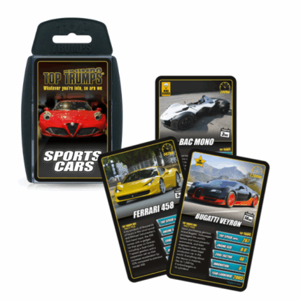 Joc de masă Top Trumps «Mașini Sport» (en) Scufundă-te în lumea vitezei, stilului și adrenalinei cu jocul de cărți Top Trumps – Mașini Sport!Te așteaptă o colecție impresionantă de cele mai puternice, rapide și luxoase mașini din întreaga lume — de la celebrele Ferrari și Lamborghini până la supercaruri moderne care îți taie respirația.Pe fiecare dintre cele 30 de cărți vei găsi caracteristici impresionante ale mașinilor, inclusiv viteza maximă, accelerația de la 0 la 100 km/h, puterea motorului, prețul și raritatea. Află care este cea mai rapidă, cea mai scumpă sau cea mai rară — și învinge-ți adversarii alegând cele mai bune atribute!Caracteristici:● Număr de jucători: 2+● Durata jocului: 15 minute● Vârstă: 6+