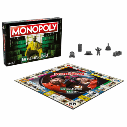 Настольная игра Monopoly «Во все тяжкие» (англ.) Monopoly Во все тяжкие — игра для настоящих фанатов культового сериала!Погрузитесь в напряжённую атмосферу Во все тяжкие с этой уникальной версией классической настольной игры. Покупайте, продавайте и торгуйте знаковыми локациями и персонажами, стремясь построить свою криминальную империю и привести противников к банкротству.Особенности: 	Персонализированное игровое поле с иллюстрациями из сериала 	6 уникальных фишек: шляпа Хайзенберга, звонок Тио, бочка с деньгами, противогаз, розовый мишка, фургон 	60 тематических карточек, 30 банкнот каждого номинала, 8 чеков, 2 кубика 	32 дома и 12 отелейИдеально подходит: 	Для взрослых от 18 лет 	Для вечеринок, поклонников криминальных драм и фанатов Во все тяжкие 	Отличный подарок и коллекционная настольная игра
