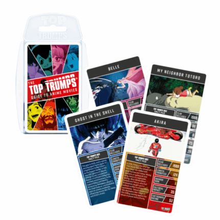 Joc de masă Top Trumps «Anime» (en) Jocul TOP TRUMPS este mai mult decât un simplu pachet de cărți! Este un joc renumit la nivel mondial, jucat de 50 de ani, care va captiva pe oricine, indiferent de vârstă sau interese. Au fost create mii de ediții TOP TRUMPS — de la ediții cu orașe la cele sportive. Acum este disponibilă o versiune cu eroi din anime!Pe fiecare carte vei găsi un erou anime diferit și 5 atribute care te vor conduce spre victorie! Cărțile conțin și informații interesante. Pachetul vine într-o cutie practică din plastic, care poate să te însoțească în cele mai îndepărtate expediții și să facă orice călătorie mai plăcută.Cum se joacă TOP TRUMPS Anime Guide:Amestecă cărțile și distribuie-le tuturor jucătorilor cu fața în sus. Ia prima carte de sus din teancul tău, întoarce-o și alege unul dintre atribute. Restul jucătorilor întorc și ei prima carte din teancurile lor și arată valorile atribuite atributului ales. Cel care are cel mai mare punctaj câștigă runda și ia cărțile adversarilor, punându-le la baza propriului teanc. Câștigător este cel care adună toate cărțile!Conținutul jocului:● 33 de cărți într-o cutie practică din plastic.Specificații:● Număr de jucători: minimum 2● Vârstă: 6+● Durată joc: 15 minute