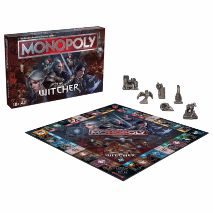 Joc de masă Monopoly «The Witcher» (en) Uneori sunt monștri, alteori sunt bani. Rar ambele.Aruncă un bănuț vânătorului tău de monștri și pornește în aventură cu MONOPOLY: The Witcher! Explorează Continentul în această versiune fantastică a jocului clasic, unde vei cumpăra, vinde și negocia monștri celebri din universul jocului video, precum Bruxa, Crone, Leshen și mulți alții.Alege unul dintre cele 6 jetoane metalice magice, cum ar fi Craniul de Cristal sau Cartea în flăcări, construiește case și conace, și folosește cărțile speciale Legea Surprizei și Recompensa pentru a-ți falimenta adversarii. Rămâi ultimul cu monede în buzunar și câștigă!Caracteristici cheie: 	Ediție specială pentru fanii The Witcher – joc pentru 2–6 jucători 	Include 6 pioni metalici, precum Kaer Morhen, Craniul de Cristal și Roach pe acoperiș 	Tablă ilustrată cu personaje emblematice: Geralt, Yennefer, Ciri, Triss, Dandelion 	Cumpără monștri precum Leshen, Fiend și Crone 	Construiește imperiul tău cu case și conace, folosind moneda coroanei de la Banca Piticilor Vivaldi 	Cărțile „Legea Surprizei” și „Recompensă” pot schimba soarta joculuiVârstă recomandată: 18+Număr de jucători: 2–6