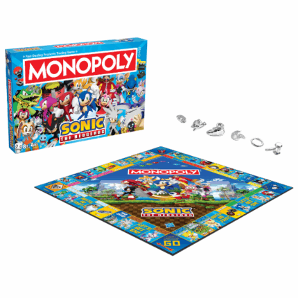 Настольная игра Monopoly «Sonic the Hedgehog» (англ.) Monopoly: Sonic the Hedgehog — настольная игра для всей семьи в мире Соника!Погрузитесь в мир скоростных приключений с любимыми персонажами вселенной Sonic! Соревнуйтесь, покупайте знаковых героев и транспортные средства, таких как Соник, Шэдоу, Доктор Эггман, Dark Rider или Blue Star! Используйте карточки Let’s Get ‘Em! и Gotta Go Fast! — они могут дать ускорение или устроить настоящий сюрприз.Собирайте лаборатории и технологические базы, чтобы требовать аренду от соперников и собирать кольца. Но остерегайтесь клеток Lost Rings! и Time Over! — они усложнят вашу гонку и отнимут драгоценные ресурсы!Фишки:Игра содержит 6 уникальных фишек: молот Пико-Пико Эми, Изумруд Хаоса, Перчатка Наклза, Кольцо, Кроссовок Соника и Хвосты Тейлза.Особенности: 	Возраст: от 8 лет 	Игроков: 2–6Идеально подходит для: 	Весёлых вечеров в кругу семьи или друзей 	Фанатов классических игр SEGA и вселенной Соника