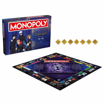 Joc de masă Monopoly «Jujutsu Kaisen» (en) MONOPOLY: Jujutsu Kaisen — Întunericul coboară... Jocul începe!Ieși din întuneric, mai negru decât întunericul. Purifică ceea ce este impur. Planul a fost pus în mișcare și cortina s-a tras. Toți vrăjitorii sunt chemați pe scenă pentru a lua parte la Arcul Incidentului Shibuya.Alege unul dintre cele 7 jetoane aurii personalizate, precum Itadori, Kugisaki sau Megumi, și pornește într-o aventură plină de riscuri și magie. Cumpără locații, construiește case și hoteluri, învață noi tehnici și cere ajutorul Asistenților Manageri. Cărțile Vrăjitor și Blestem îți pot aduce noroc... sau te pot prinde într-o capcană periculoasă.Caracteristici cheie: 	Perfect pentru fanii Jujutsu Kaisen 	7 pioni metalici aurii 	Tablă de joc ilustrată cu Incidentul Shibuya 	Bani, case și hoteluri tematice JJK 	Cărți speciale: Vrăjitor și BlestemVârstă recomandată: 14+Număr de jucători: 2–6