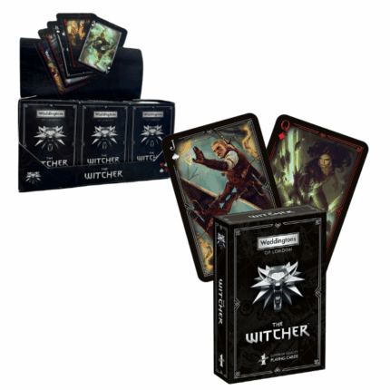 Cărţi de joc Waddingtons No. 1 «The Witcher» Un pachet unic de cărți Waddingtons No. 1 pentru adevărații fani ai lumii întunecate și magice a Witcher-ului! Joacă Solitaire, Rummy, Poker sau Joker cu personajele tale preferate din saga Witcher, inclusiv Bardo, Witcher-ul și puternica Yennefer.Conținut:52 cărți de joc de înaltă calitate plus 2 jokeri cu imagini ale personajelor din seria WitcherCaracteristici: 	Număr de jucători: de la 1 și mai mulți 	Vârsta recomandată: 18+ 	Durata jocului: depinde de jocul alesAtenție! Nu este potrivit pentru copiii sub 3 ani.