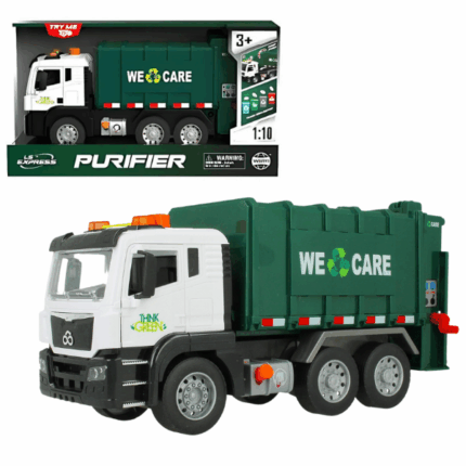 1:10 Инерционный Мусоровоз (свет / звук) Мусоровоз "Friction Sanitation Truck" в масштабе 1:10 – это реалистичная модель спецтехники для детей, которые любят играть с большими машинами. Благодаря инерционному движению, грузовик можно запустить легким толчком, что придает игре динамичность и увлекательность. Световые и звуковые эффекты создают атмосферу настоящей работы спецтехники, а функциональный насос и открывающиеся двери добавляют интересные игровые возможности. Мусоровоз изготовлен из прочного пластика, что делает его безопасным и долговечным для активной игры.Польза для ребенка:Игрушка помогает развивать мелкую моторику, координацию движений и сенсорное восприятие благодаря инерционному механизму и светозвуковым эффектам. В процессе игры дети учатся понимать основы механики, развивают внимание и логическое мышление. Возможность открывать двери и использовать подъемный механизм также способствует развитию воображения, обучая ребенка элементам ролевой игры, связанным с важными профессиями.