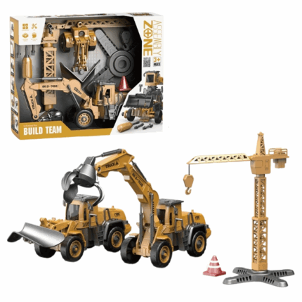 Set de joacă „Excavator” cu echipamente detașabile Este cadoul perfect pentru micii constructori! Setul include utilaje de construcție realiste: un excavator, o macara, precum și diverse accesorii. Excavatorul este echipat cu efecte luminoase și sonore. Unele părți sunt mobile, permițând să sape, să ridice și să transporte „încărcături”, la fel ca pe un șantier adevărat. Jocul dezvoltă imaginația, coordonarea mișcărilor și motricitatea fină.Caracteristici: 	Lumină și sunet 	Elemente mobile 	Imitarea proceselor de construcție 	Dimensiunea ambalajului: 40.5 x 32.5 x 11.5 cm 	Potrivit pentru copii de la 3 ani