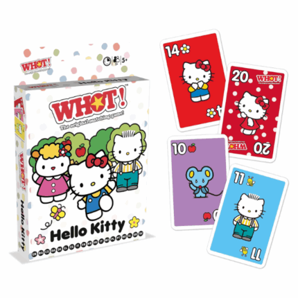 Карточная игра «WHOT! Hello Kitty» Погрузись в милый и радостный мир Hello Kitty! Эта увлекательная карточная игра перенесёт тебя в страну дружбы, улыбок и веселья. Играй вместе с Hello Kitty и её друзьями, подбирай карты и первым избавься от всей колоды. Идеальный выбор для семейных вечеров или игр с друзьями!Как играть?Цель игры — избавиться от всех своих карт, подбирая их по символу или числу. Перемешайте колоду и раздайте каждому игроку по 6 карт. Из оставшихся сформируйте закрытую колоду добора. Откройте верхнюю карту и положите её в центр — это будет стопка сброса. Игрок по очереди должен выложить карту с тем же символом или числом. Карта WHOT! заменяет любой символ или число. Если нет подходящей карты — возьми одну из колоды добора. Побеждает тот, кто первым избавится от всех карт.Расширенный режим: НокаутХотите больше азарта? Попробуйте режим «Нокаут» — здесь считаются очки. Когда игрок избавляется от всех карт, остальные складывают числа на своих. Записывайте результаты в блокнот. Игроки, набравшие 100 или больше очков, выбывают. Побеждает тот, кто останется в игре последним.Содержимое коробки:● 53 карты с символами● Инструкция● Блокнот для подсчёта очковХарактеристики:● Количество игроков: 2+● Возраст: от 5 лет● Время игры: 15 минут