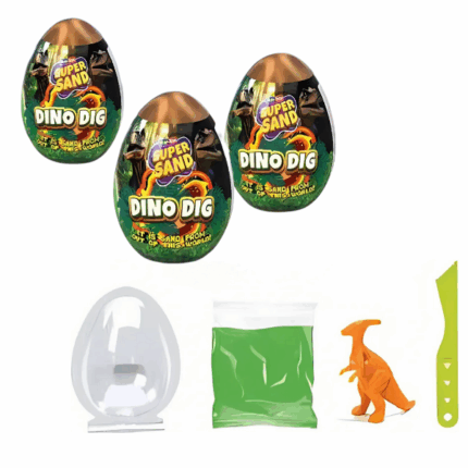 Set cinetic în ou «Dinozauri» Set cinetic Play-Toys „Dinozauri”Pătrundeți în lumea aventurilor preistorice cu setul de săpături de la Play-Toys! Cu ajutorul nisipului cinetic, copiii pot efectua săpături arheologice și pot descoperi un dinozaur ascuns.Conținutul setului: 	80 g nisip cinetic 	Figurina unui dinozaur 	Cutter 	Formă în formă de ouCaracteristici: 	Dezvoltă imaginația, motricitatea și interesul pentru știință 	Compoziție sigură și netoxică, potrivită pentru copii de la 3 ani 	Fără gluten și testat pentru siguranța copiilor„Dinozauri” este setul ideal pentru micii fani ai dinozaurilor care iubesc jocul practic și creativ.