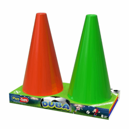 Set de conuri colorate, ass. (8 piese) Aceste conuri colorate sunt ideale pentru jocuri sportive, organizarea traseelor cu obstacole și antrenamente distractive în aer liber.Sunt fabricate din materiale durabile și sigure, fiind complet sigure pentru copii și rezistente la uzură.Recomandate pentru copii de la 3 ani, ajută la dezvoltarea agilității, coordonării și a plăcerii pentru mișcare activă.Caracteristici: 	Înălțimea fiecărui con: 26,5 cm 	Potrivite pentru copii de la 3 ani în sus 	Culori vii pentru vizibilitate sporită și atracție în joacăSetul conține 8 conuri viu colorate – o alegere excelentă pentru jocuri active, trasee cu obstacole și antrenamente sportive.