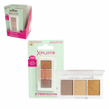 Fard de pleoape XPLOTE «Mocha Spice» Descoperă eleganța caldă cu paleta de farduri pentru ochi Xplote "Mocha Spice" — perfectă pentru iubitoarele de tonuri neutre și rafinate. Paleta conține trei nuanțe pigmentate, cu finisaje mate, satinate și strălucitoare, care se combină armonios și permit crearea unor machiaje versatile: de zi sau de seară. Textura fină se aplică ușor, iar ambalajul compact este ideal pentru retușuri oriunde te-ai afla.Caracteristici: Pigmentare intensă – culori vibrante încă de la prima aplicare. Textură catifelată și ușor de estompat – fardurile se aplică uniform și se blenduiesc fără efort. Design compact și elegant – perfect pentru a-l lua cu tine oriunde mergi. Versatilitate absolută – potrivită atât pentru machiaj discret, cât și pentru stiluri mai îndrăznețe.Cu Xplote Mocha Spice, privirea ta capătă profunzime și farmec natural — de dimineața până seara.Opriți utilizarea dacă apar iritații.