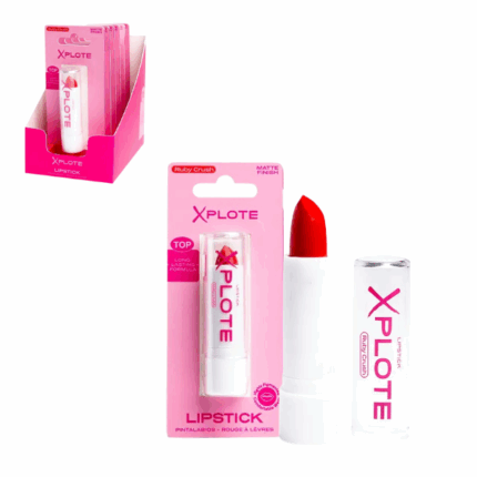 Ruj de buze XPLOTE «Ruby Crush» Descoperă eleganța atemporală cu rujul cremos Xplote în nuanța Ruby Crush. Această nuanță roșie clasică și intensă adaugă rafinament oricărui machiaj, în timp ce textura catifelată asigură aplicare ușoară și hidratare de durată. Formula sa inovatoare oferă culoare vibrantă dintr-o singură aplicare și rezistență de lungă durată fără a usca buzele.Caracteristici: 	Nuanță roșie clasică și intensă 	Textură cremoasă și hidratantă 	Formulă rezistentă care nu se întinde și nu se estompează 	Aplicare confortabilă și precisă 	Ideală pentru machiajul de zi sau de seară