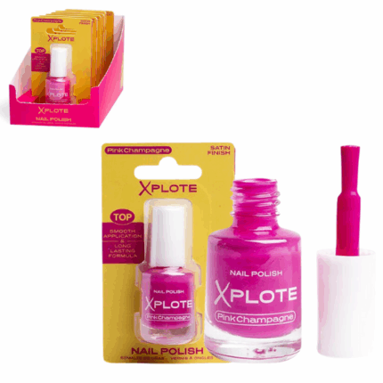 Ojă de unghii XPLOTE «Pink Champagne» Răsfață-te cu o nuanță rafinată de șampanie roz cu oja de unghii XPLOTE „Pink Champagne”, care îți evidențiază personalitatea și adaugă prospețime look-ului tău. Se aplică ușor, se usucă rapid și oferă un finisaj neted și rezistent.Caracteristici și avantaje: 	Acoperire lucioasă și uniformă dintr-o singură aplicare 	Rezistență îndelungată și formulă anti-ciobire 	Uscare rapidă – ideală pentru manichiura de zi cu zi 	Pensulă precisă pentru aplicare ușoară și uniformă 	Textură lichidă pentru un rezultat impecabilInformații despre produs: 	Volum: 6 mlSfaturi pentru aplicare: 	Pregătește unghiile: îndepărtează oja veche și aplică un strat de bază protector. 	Aplică un strat de ojă XPLOTE și lasă-l să se usuce. 	Pentru o culoare mai intensă, aplică un al doilea strat. 	Finalizează cu un top coat pentru un plus de rezistență și luciu.Oferă unghiilor tale culoare și rafinament cu oja XPLOTE. Experimentează cu fiecare nuanță și strălucește în orice moment!Produs inflamabil – a se păstra departe de foc, scântei, surse de căldură și lumină solară directă.Opriți utilizarea dacă apar iritații.