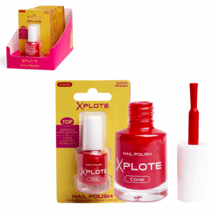 Ojă de unghii XPLOTE «Coral» Lasă-te cuprinsă de atmosfera verii cu oja de unghii XPLOTE "Coral", care îți evidențiază personalitatea și adaugă prospețime look-ului tău. Se aplică ușor, se usucă rapid și oferă un finisaj neted și rezistent.Caracteristici și avantaje: 	Acoperire lucioasă și uniformă dintr-o singură aplicare 	Rezistență îndelungată și formulă anti-ciobire 	Uscare rapidă – ideală pentru manichiura de zi cu zi 	Pensulă precisă pentru aplicare ușoară și uniformă 	Textură lichidă pentru un rezultat impecabilInformații despre produs:Volum: 6 mlSfaturi pentru aplicare: 	Pregătește unghiile: îndepărtează oja veche și aplică un strat de bază protector. 	Aplică un strat de XPLOTE Coral și lasă-l să se usuce. 	Pentru o culoare mai intensă, aplică un al doilea strat. 	Finalizează cu un top coat pentru un plus de rezistență și luciu.Oferă unghiilor tale culoare și rafinament cu ojă XPLOTE. Experimentează cu fiecare nuanță și strălucește în orice moment!Produs inflamabil – a se păstra departe de foc, scântei, surse de căldură și lumină solară directă.Opriți utilizarea dacă apar iritații.