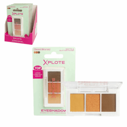Fard de pleoape XPLOTE «Desert Bronze» Lasă-te inspirată de nuanțele calde și aurii din paleta Xplote "Desert Bronze" — o alegere perfectă pentru un look bronzat și luminos. Conține trei culori intens pigmentate, care se combină armonios și oferă un efect radiant natural. Textura moale și catifelată se aplică ușor, iar ambalajul compact o face ideală pentru machiajul de zi cu zi, dar și pentru retușuri rapide în deplasare.Caracteristici: Pigmentare intensă – culori vibrante încă de la prima aplicare. Textură catifelată și ușor de estompat – fardurile se aplică uniform și se blenduiesc fără efort. Design compact și elegant – perfect pentru a-l lua cu tine oriunde mergi. Versatilitate absolută – potrivită atât pentru machiaj discret, cât și pentru stiluri mai îndrăznețe.Cu Desert Bronze, strălucirea caldă a deșertului se regăsește în privirea ta.Opriți utilizarea dacă apar iritații.