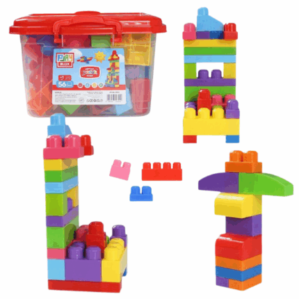 Set de construcție Găleată cu blocuri strălucitoare «Play Blox», 56 piese Încurajați creativitatea copilului cu setul de construcție Play Blox! Acest set conține 56 de blocuri colorate în diverse forme, perfecte pentru jocuri imaginative și dezvoltarea abilităților timpurii.Caracteristici: 	56 de blocuri colorate – forme variate pentru construcții creative 	Găleată reutilizabilă – ideală pentru depozitare și transport 	Materiale sigure și durabile – netoxice, potrivite pentru copii de la 1 an 	Beneficii educaționale – dezvoltă motricitatea fină, gândirea logică și coordonarea mână-ochi