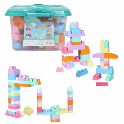 Set de construcție Găleată cu blocuri pastel «Play Blox», 56 piese Încurajați creativitatea copilului cu setul de construcție Play Blox! Acest set conține 56 de blocuri colorate în diverse forme, perfecte pentru jocuri imaginative și dezvoltarea abilităților timpurii.Caracteristici: 	56 de blocuri colorate – forme variate pentru construcții creative 	Găleată reutilizabilă – ideală pentru depozitare și transport 	Materiale sigure și durabile – netoxice, potrivite pentru copii de la 1 an 	Beneficii educaționale – dezvoltă motricitatea fină, gândirea logică și coordonarea mână-ochi