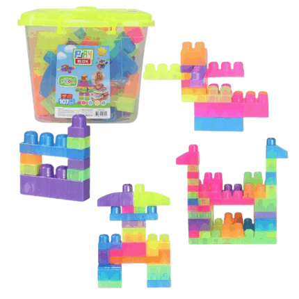 Set de construcție Găleată cu blocuri neon «Play Blox», 107 piese Încurajați creativitatea copilului cu setul de construcție Play Blox! Acest set conține 107 de blocuri colorate în diverse forme, perfecte pentru jocuri imaginative și dezvoltarea abilităților timpurii.Caracteristici: 	107 de blocuri colorate – forme variate pentru construcții creative 	Găleată reutilizabilă – ideală pentru depozitare și transport 	Materiale sigure și durabile – netoxice, potrivite pentru copii de la 1 an 	Beneficii educaționale – dezvoltă motricitatea fină, gândirea logică și coordonarea mână-ochi