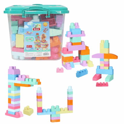Set de construcție Găleată cu blocuri pastel «Play Blox», 107 piese Încurajați creativitatea copilului cu setul de construcție Play Blox! Acest set conține 107 de blocuri colorate în diverse forme, perfecte pentru jocuri imaginative și dezvoltarea abilităților timpurii.Caracteristici: 	107 de blocuri colorate – forme variate pentru construcții creative 	Găleată reutilizabilă – ideală pentru depozitare și transport 	Materiale sigure și durabile – netoxice, potrivite pentru copii de la 1 an 	Beneficii educaționale – dezvoltă motricitatea fină, gândirea logică și coordonarea mână-ochi