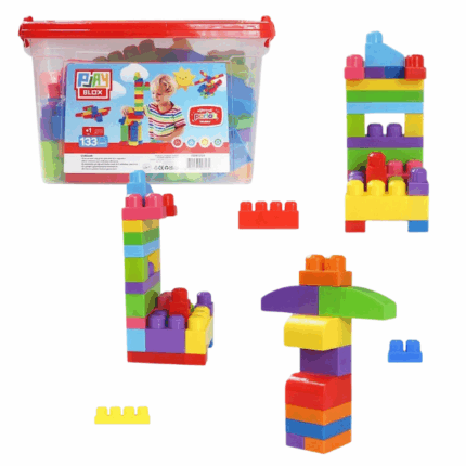 Set de construcție Găleată cu blocuri strălucitoare «Play Blox», 133 piese Încurajați creativitatea copilului cu setul de construcție Play Blox! Acest set conține 133 de blocuri colorate în diverse forme, perfecte pentru jocuri imaginative și dezvoltarea abilităților timpurii.Caracteristici: 	133 de blocuri colorate – forme variate pentru construcții creative 	Găleată reutilizabilă – ideală pentru depozitare și transport 	Materiale sigure și durabile – netoxice, potrivite pentru copii de la 1 an 	Beneficii educaționale – dezvoltă motricitatea fină, gândirea logică și coordonarea mână-ochi