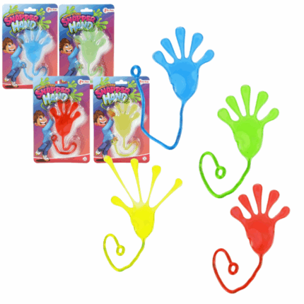 Mână lipicioasă – Sticky Hand, (as.) Un adevărat clasic printre jucăriile mici – mâna lipicioasă!Poți să o lipești de perete, pe frunte sau să o întinzi cât mai mult – e mereu amuzant!Perfectă pentru jocuri active, farse haioase și dezvoltarea coordonării.Potrivită pentru copii de la 3 ani în sus.Caracteristici: 	Disponibilă în 4 culori diferite 	Recomandat copiilor de la 3 ani
