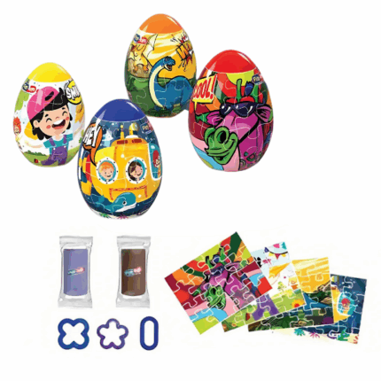 Set de modelare în ou «Puzzle Surpriză», as. Descoperă distracția cu setul creativ în ou – Play-Toys „Puzzle Surpriză”Setul captivant Play-Toys „Puzzle Surpriză”, în formă de ou surpriză cu plastilină, le oferă copiilor bucuria descoperirii și a jocului creativ. În interior nu se află doar plastilină, ci și forme și un puzzle surpriză care va fi dezvăluit în timpul jocului. Potrivit pentru copii de la 3 ani.Caracteristici: 	Ambalaj mare și colorat: Fiecare Ou Surpriză are un design atrăgător, cu culori vii și aspect jucăuș. 	Varietate de surprize: În interior veți găsi un set cu plastilină și forme distractive.Conținutul setului: 	2 batoane de plastilină a câte 15 g 	2 forme 	Puzzle surprizăPlastilina ecologică și sigură contribuie la dezvoltarea imaginației, creativității și motricității fine.Ideal pentru zile de naștere, cadouri de sărbători sau pur și simplu ca o surpriză plăcută – acest set va aduce cu siguranță bucurie și entuziasm fiecărui copil.