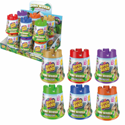 Nisip Cinetic ”Dinozauri” Pătrundeți în lumea preistorică cu setul Super Sand Dino World, care combină jocul educativ cu creativitatea. Acest set include 6 culori vii de nisip cinetic și o figură de dinozaur, fiind ideal pentru micii exploratori.Caracteristici: 	6 culori de nisip: Roșu, portocaliu, galben, verde, albastru și violet. 	Figurina de dinozaur inclusă pentru crearea de povești și jocuri. 	Nisip cinetic: Se modelează ușor, nu lasă murdărie, oferă o plăcere senzorială. 	Compoziție sigură: Fără materiale toxice, fără gluten, testat pentru copii de la 3 ani. 	Dezvoltă motricitatea fină, creativitatea și imaginația. 	Alegere perfectă pentru jocuri creative și activități captivante acasă!