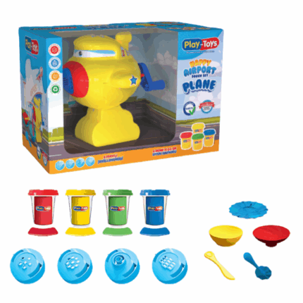Set de modelare: Aeroportul vesel Acest set captivant de modelat este un cadou minunat pentru micii creatori!Setul include: 	4 culori vibrante de plastilină, câte 55 g fiecare, care se amestecă ușor și pot lua orice formă; 	4 forme diferite pentru decuparea figurinelor; 	un avion-tip mașină de tocat, prin care plastilina poate fi presată, creând detalii unice și elemente lungi.Cu acest set, copilul va putea să se simtă ca un adevărat designer de aeroport, dezvoltându-și imaginația, creativitatea și motricitatea fină.Joaca cu acest set ajută la: 	Dezvoltarea imaginației și gândirii creative; 	Antrenarea coordonării mișcărilor și a motricității fine a mâinilor; 	Însușirea abilităților de bază pentru modelarea plastilinei.Plastilina este sigură pentru copii, are o textură moale și culori intense și vibrante. Setul este perfect pentru joaca acasă sau la grădiniță!