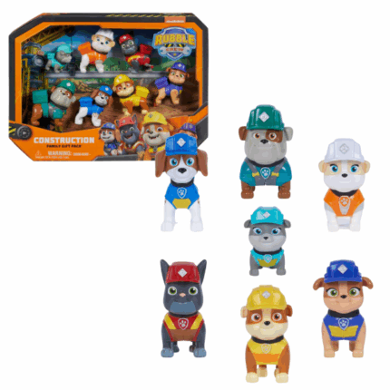 Set de 7 mini-figurine Rubble & Crew, seria «Patrula Cățelușilor» Pregătește-te să construiești alături de Rubble și familia sa de cățeluși constructori! Acest set uimitor este cea mai rapidă modalitate de a colecționa toți cățelușii Rubble & Crew pe care îi iubești din desenul animat. Pachetul conține: Rubble, Wheeler, Mix, Charger, Motor, mătușa Crane și bunicul Gravel!Fiecare figurină are peste 5 cm înălțime și poartă uniforma oficială de constructor. Copiii se vor distra de minune alături de părinți, recreând proiectele preferate din serial și inventând noi aventuri de construcție!Caracteristici: 	7 figurine detaliate din serial 	Dimensiune ideală pentru mâini mici 	Dezvoltă imaginația, coordonarea și creativitatea 	Cadoul perfect pentru fanii Patrulei Cățelușilor