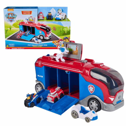 Set de joacă Mission Cruiser, cu vehicule și figurine, seria «Patrula Cățelușilor» Lansează-te în lumea misiunilor de salvare alături de eroii îndrăgiți din desenul animat Patrula Cățelușilor cu setul captivant Mission Cruiser de la Spin Master! Acest vehicul mare, în culori roșu și albastru, este echipat cu numeroase funcții interactive care încurajează jocul de rol și aventurile creative ale copiilor.Caracteristici: 	Interactivitate: butonul de pe acoperiș activează deschiderea mecanică a ușii și sunete din desenul animat 	Dezvoltare: stimulează imaginația, motricitatea și abilitățile sociale 	Design autentic: inspirat din vehiculul original din serial, cu embleme și ecran pentru misiuniSetul conține: 	2 vehicule Pup Squad Racers (Chase și Marshall) 	Figurina cățelului robot și mini-vehiculul său de salvare 	Cartelă cu misiune și ecran de joc pentru scenarii interactiveIdeal pentru fanii Mighty Pups și ai filmului „Paw Patrol: The Movie”!