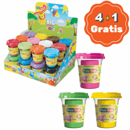 Plastilină în cutie, 4+1 gratis (as.) Creați opere de artă colorate și captivante cu plastilina Playtoys, inspirată de jocurile de acum 100 de ani! Plastilina multicoloră, într-o cutie practică de 8 x 7 x 7 cm, este concepută pentru a sprijini dezvoltarea imaginației, a motricității fine și a abilităților creative ale copiilor. Ușor de modelat, acest produs oferă o experiență distractivă și educativă.Caracteristici produs: 	Cutie compactă și ușor de depozitat; 	Sortiment multicolor pentru creații variate; 	Compoziție sigură, potrivită pentru copii; 	Ideală pentru dezvoltarea gândirii creative și a abilităților tactile.Beneficii pentru copii: Plastilina Playtoys nu doar distrează, ci și contribuie la dezvoltarea motricității fine, stimulează imaginația și inspiră creativitatea.
