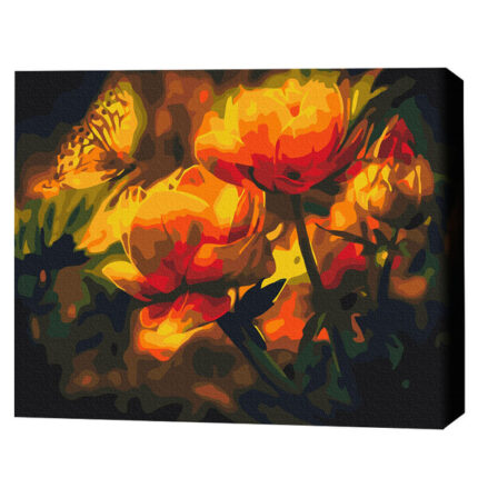 Pictură pe numere 40*50 cm (în cutie) – Contraste florale Setul include:• pânză de bumbac cu o diagramă numerotată a imaginii, pe o ramă de lemn• 3 perii de diferite grosimi• vopsele acrilice numerotate• monturi pentru fixare pe perete