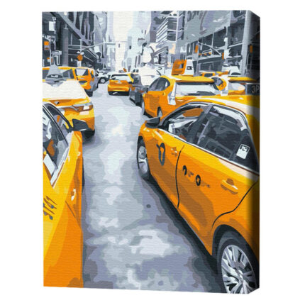Pictură pe numere 40*50 cm (în cutie) – Taxi din New York Setul include:• pânză de bumbac cu o diagramă numerotată a imaginii, pe o ramă de lemn• 3 perii de diferite grosimi• vopsele acrilice numerotate• monturi pentru fixare pe perete