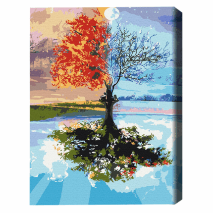 Pictură pe numere 40*50 cm (fără cutie) – Copacul anotimpurilor Setul include:• pânză de bumbac cu o diagramă numerotată a imaginii, pe o ramă de lemn• 3 perii de diferite grosimi• vopsele acrilice numerotate• monturi pentru fixare pe perete