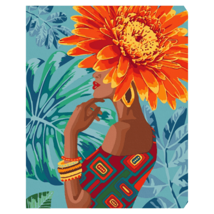 Pictură pe numere 40*50 cm (în cutie) – Fată — floare tropicală Setul include:• pânză de bumbac cu o diagramă numerotată a imaginii, pe o ramă de lemn• 3 perii de diferite grosimi• vopsele acrilice numerotate• monturi pentru fixare pe perete