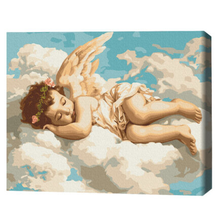 Pictură pe numere 40*50 cm (fără cutie) — Vis ceresc Setul include: 	pânză de bumbac cu o diagramă numerotată a imaginii, pe o ramă de lemn 	 3 perii de diferite grosimi 	 vopsele acrilice numerotate 	 monturi pentru fixare pe perete