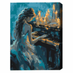 Pictură pe numere 40*50 cm (în cutie) – Pianista Setul include:• pânză de bumbac cu o diagramă numerotată a imaginii, pe o ramă de lemn• 3 perii de diferite grosimi• vopsele acrilice numerotate• monturi pentru fixare pe perete