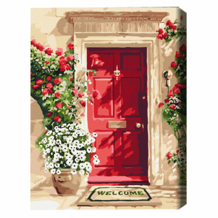 Pictură pe numere 40×50 (fără cutie) –Uși florale Setul include:• pânză de bumbac cu o diagramă numerotată a imaginii, pe o ramă de lemn• 3 perii de diferite grosimi• vopsele acrilice numerotate• monturi pentru fixare pe perete
