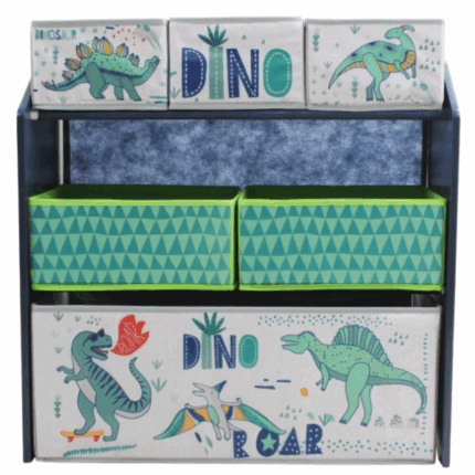 Dulap depozitare jucarii «Dinozauri» Dulap de depozitare jucării cu 6 cutii textile — soluție practică și comodăAcest dulap este ideal pentru organizarea jucăriilor, cărților și accesoriilor copiilor. A fost conceput pentru acces ușor și pentru menținerea ordinii în cameră. Dulapul conține 6 cutii de depozitare de diferite dimensiuni: 	3 cutii mici — perfecte pentru obiecte mici, accesorii sau figurine 	2 cutii medii — potrivite pentru jucării de dimensiuni medii, rechizite sau cărți 	1 cutie mare — ideală pentru jocuri mari, jucării moi sau alte obiecte voluminoaseCaracteristici principale: 	Material rezistent — pin 	Design ergonomic — acces facil pentru copii, cu margini rotunjite pentru siguranță 	Culori vii — disponibile în diverse variante potrivite pentru camera copilului 	Dimensiuni compacte — se potrivește în orice spațiu, fără a ocupa mult loc 	Asamblare ușoară — montaj rapid și simplu, ușor de mutat după nevoieAcest dulap este soluția ideală pentru părinții care doresc să încurajeze copiii să fie ordonați și să-și organizeze lucrurile într-un mod plăcut și accesibil.Dimensiuni: 63x30x60 cm