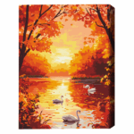 Pictură pe numere 40*50 cm (fără cutie) – Simfonia de aur a naturii Setul include:• pânză de bumbac cu o diagramă numerotată a imaginii, pe o ramă de lemn• 3 perii de diferite grosimi• vopsele acrilice numerotate• monturi pentru fixare pe perete