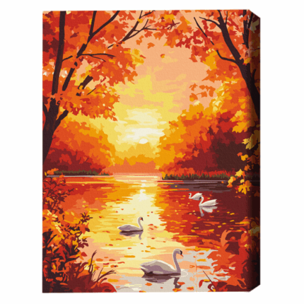 Pictură pe numere 40*50 cm (fără cutie) – Simfonia de aur a naturii Setul include:• pânză de bumbac cu o diagramă numerotată a imaginii, pe o ramă de lemn• 3 perii de diferite grosimi• vopsele acrilice numerotate• monturi pentru fixare pe perete