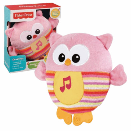 Fisher-Price Proiector Muzical „Bufnita Vesela” Fisher-Price - Jucarie interactiva Bufnita MuzicalaJucarie cu rol in a calma, linisti copilul dumneavosatra in timpul deplasarilor sau acasa.  Jucaria emite sunete in momentul in care este atinsa in zona centrala.Functii indeplinite:Apasati pe centru bufnitei pentru ca acesta sa emita sunete cu o durata de pana la 15 minute; 	Textura fina datorata materialului plusat; 	Ofera suport in dezvoltarea simturilor senzoriale; 	Picioruse care pot fi muscate; 	Ofera clipe de relaxare; 	Pentru functionare necesita 2 baterii, tip AA(incluse)