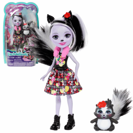Кукла Enchantimals "Скунсик Сейдж" Mattel Enchantimals Кукла "Седж Скунси"Перед вами Седж Скунси и ее милый пушистый скунс Кейпер.Они так похожи!У Седж есть ушки, хвостик и носик прямо как у ее зверька.А еще у нее светло-серая кожа, сиреневые глазки и длинные черно-белые волосы, которые можно расчёсывать.Наряд Седж просто роскошен: темный топ и пышная юбка разрисована цветами.А еще на ножках нашей героини красуются туфельки в виде скунсов, дополняющие образ.Высота куклы: 15 смРекомендуемый возраст: от 4-х лет
