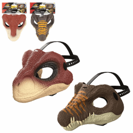 Mască de dinozaur «Jurrasic World», în as. Transformă joaca într-o aventură preistorică cu măștile de dinozaur inspirate din filmul „Jurassic World”! Aceste măști realistice redau detalii autentice, precum textura pielii, culorile și dinții, oferindu-le copiilor ocazia să devină dinozaurii lor preferați.Mecanismul cu maxilar mobil permite o mișcare realistă de mușcare, iar cureaua ajustabilă oferă o fixare confortabilă. Deschiderile pentru ochi și nas asigură o purtare sigură și comodă.Caracteristici: 	Design autentic și detalii realiste 	Maxilar mobil pentru joacă activă 	Curea reglabilă pentru o fixare sigură 	Ideal pentru copiii de la 4 ani în sus, în special pentru fanii dinozaurilor și ai filmului „Jurassic World”Fiecare mască se vinde separat. Culorile pot varia.