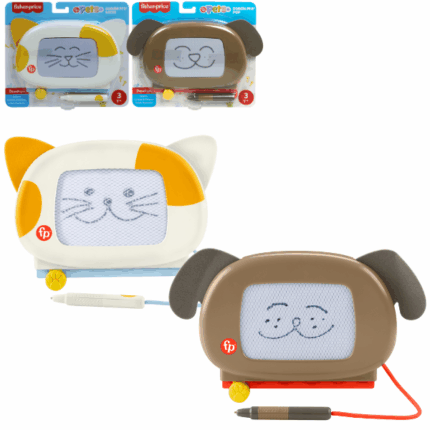 Tablă magnetică de desen «Animăluțe», în as. Deschide poarta creativității fără mizerie cu tabla de desen magnetică "Animăluțe" Fisher-Price! Fiecare tablă are forma unui cățeluș sau pisicuță adorabilă, cu urechiușe moi pentru joacă senzorială și un stilou în formă de coadă, ușor de prins de mâinile mici.Când micuțul termină desenul, doar glisează medalionul de pe guler și tabla se șterge! Perfectă pentru joacă acasă sau în călătorii.Caracteristici: 	Disponibilă în variante pisicuță sau cățeluș (vândute separat) 	Stilou ergonomic pentru desen ușor 	Urechiușe moi pentru stimulare tactilă 	Ștergere rapidă prin glisarea medalionului 	Dezvoltă dexteritatea și interesul pentru scris 	Potrivită pentru copii de la 3 ani în sus