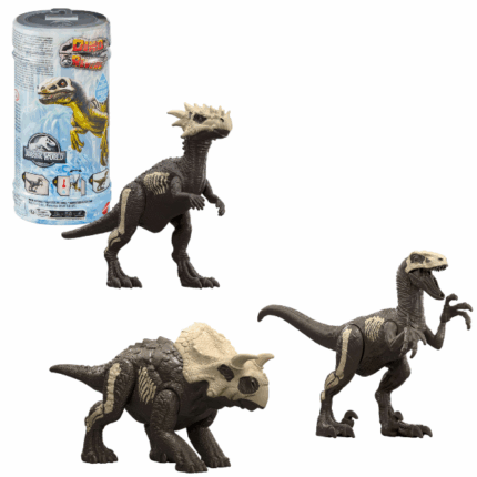 Фигурка динозавра «Jurassic World: Dino Reveal», в асс. Погрузитесь в захватывающий мир динозавров вместе с уникальной игрушкой из серии "Jurassic World: Dino Reveal"! Эта фигурка подарит ребёнку двойное удовольствие — таинственную распаковку и волшебное изменение цвета при контакте с водой.Каждый динозавр упакован в цилиндрический контейнер, стилизованный под капсулу с ДНК динозавра. Сюрприз кроется внутри — какая именно фигурка вам досталась, станет известно только после открытия упаковки!На первый взгляд фигурка напоминает двуцветный скелет. Чтобы активировать полную окраску, поместите её обратно в контейнер, залейте тёплой водой до полного погружения и немного потрясите. Через несколько секунд вы увидите, как динозавр "оживает" — проявляется его настоящая расцветка!Каждая упаковка содержит: 	1 фигурку динозавра с эффектом изменения цвета 	1 тубус-капсулу, служащую и упаковкой, и ёмкостью для водыВ продаже представлены разные виды динозавров (каждая фигурка продается отдельно). Отличный подарок для детей от 4 лет и всех поклонников вселенной Jurassic World. Возможны вариации цветов и дизайна.