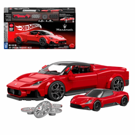 Конструктор Hot Wheels – Maserati MC20, масштаб 1:32 Устройте захватывающий заезд в будущее с детализированным конструктором Maserati MC20 от Mattel Brick Shop! Созданный по мотивам новейшего суперкара от Maserati, этот набор в масштабе 1:32 впечатляет реалистичностью и возможностями кастомизации.Особенности: 	Масштаб 1:32 — точная миниатюра реального суперкара 	В комплекте: 2 набора колесных дисков 	Наклейки для персонализации 	Металлическая табличка с логотипом 	Эксклюзивная металлическая машинка Maserati 	Совместим с остальными наборами серии Speed Series 	Идеален для коллекционеров и фанатов гоночных авто